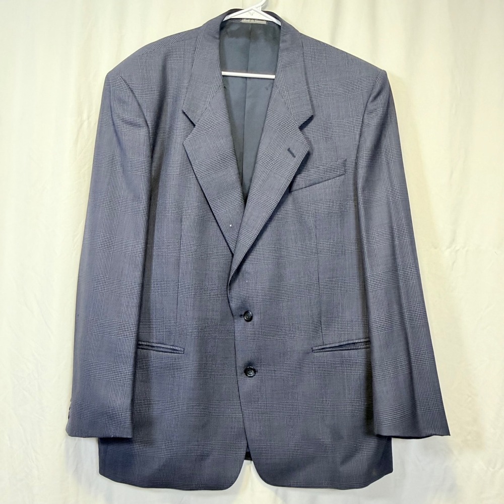 Yves Saint Laurent Blazer Mens 46L Blue Good Worsted Wool Monte Carlo‎ Plaid